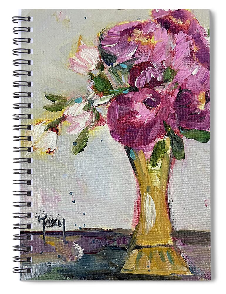 Peonies Spiral Notebook featuring the painting Peonies in a Yellow Vase by Roxy Rich