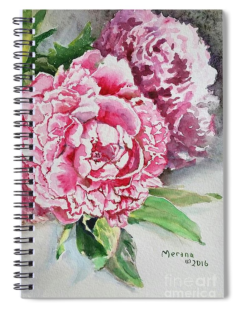 Peonies Spiral Notebook featuring the painting Peonies by Merana Cadorette
