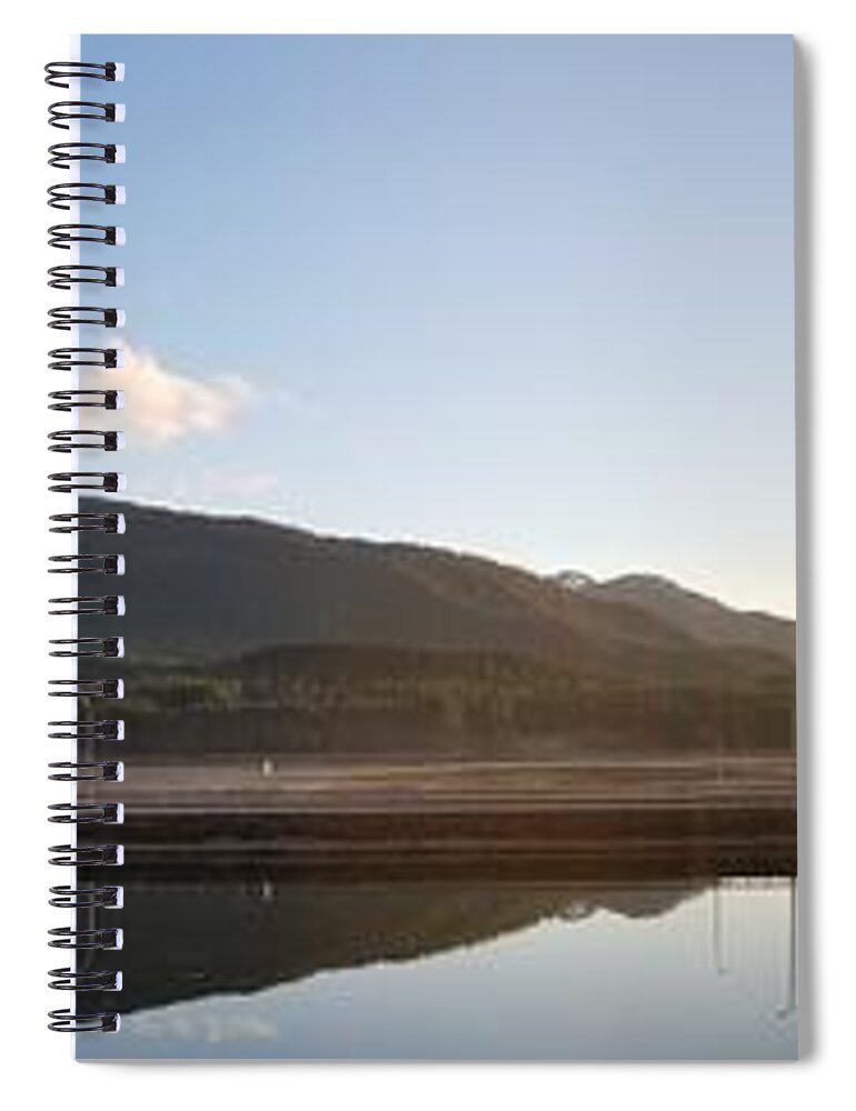 #alaska #ak #juneau #cruise #tours #vacation #peaceful #sealaska #southeastalaska #calm #reflection #twinlakes #egandrive #douglas #capitalcity #clearskies #clearblueskies #evening #dusk #sunset #nightfall #fall #panorama #sprucewoodstudios Spiral Notebook featuring the photograph Perfectly Still Sunset by Charles Vice