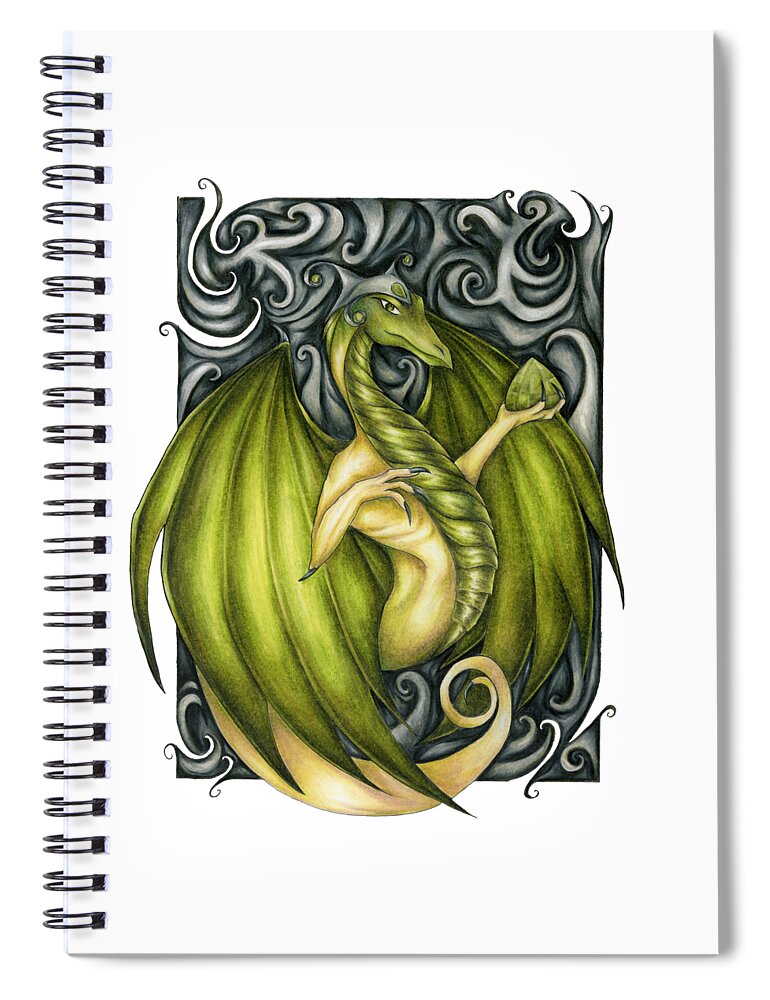 Green Dragon Art Spiral Notebook featuring the drawing Peridot Green Dragon Drawing by Kristin Aquariann
