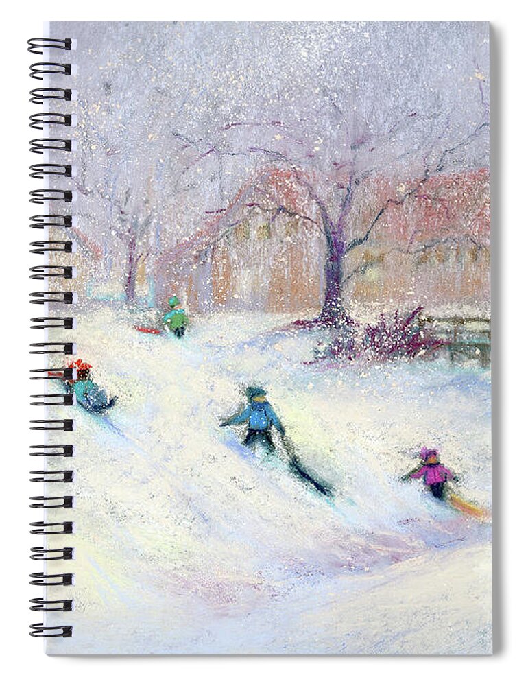 Sledding Spiral Notebook featuring the painting Perkins Park Memories by Rebecca Matthews