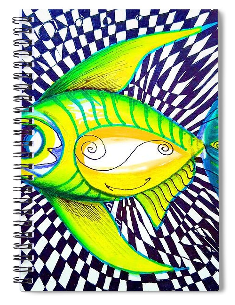 Fish Spiral Notebook featuring the painting Perplexed Contentment Fish by J Vincent Scarpace