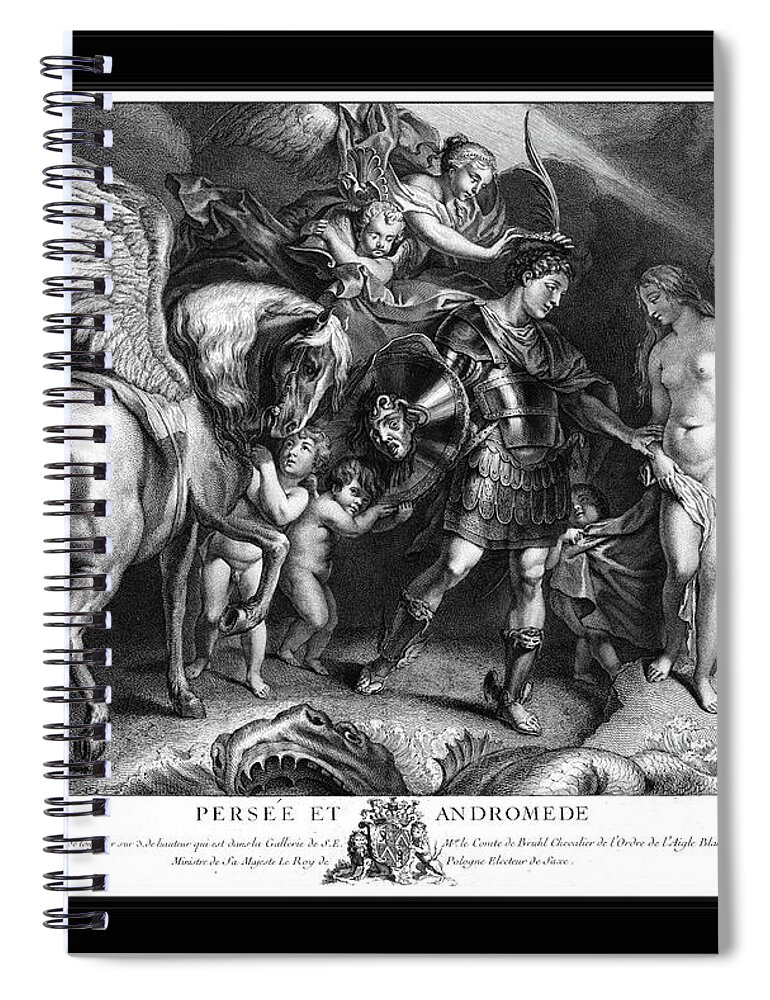 Perseus And Andromeda Spiral Notebook featuring the painting Perseus and Andromeda by Engraver Pierre Francois Tardieu Classical Art Reproduction by Rolando Burbon