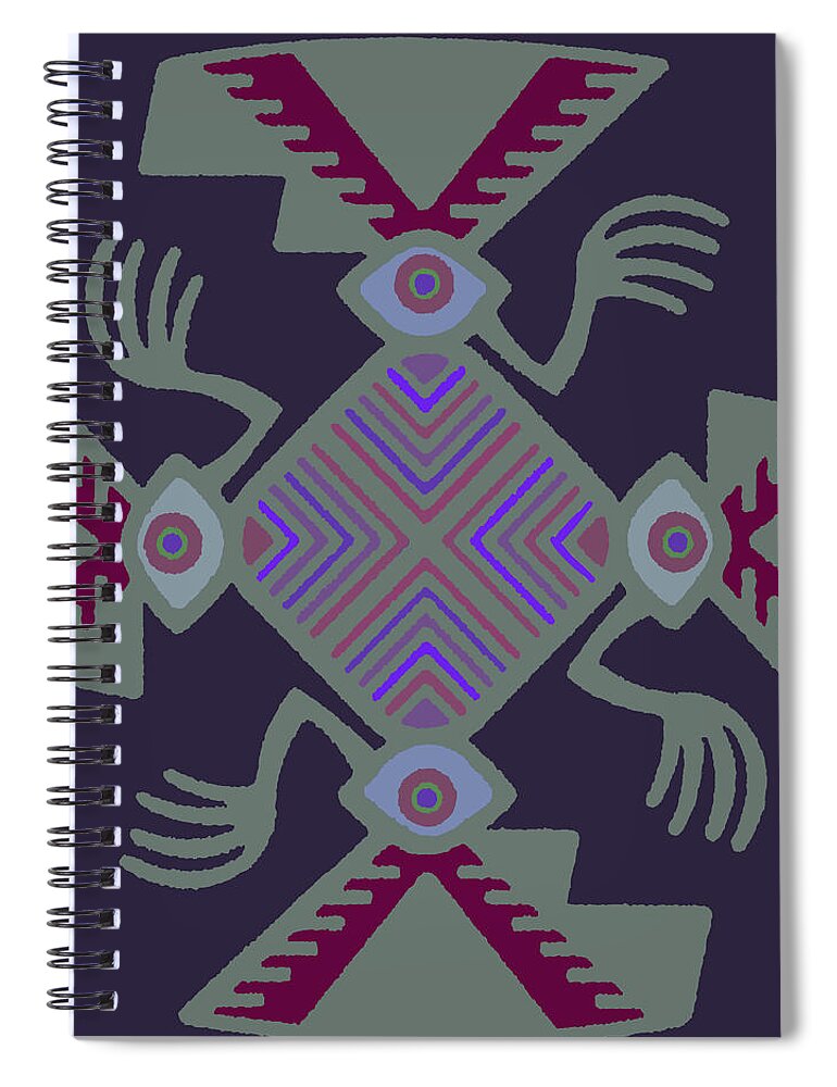 Inca Spirits Spiral Notebook featuring the digital art Peruvian Inca Pajaro Spirit - Purple Light Green Red by Vagabond Folk Art - Virginia Vivier