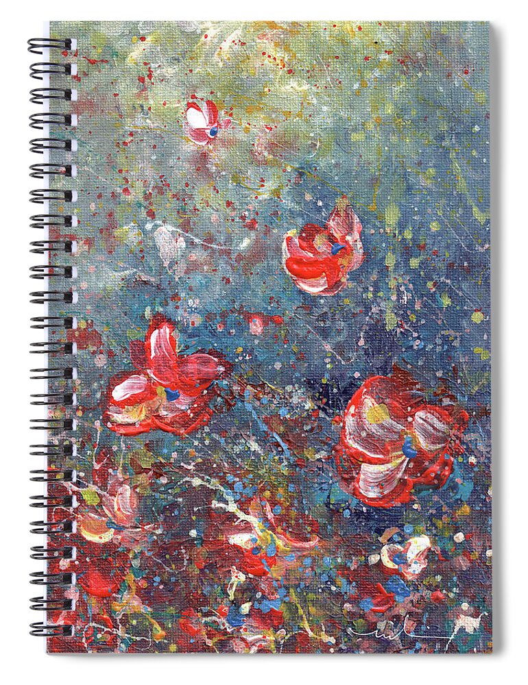 Abstract Spiral Notebook featuring the painting Petal Rain 05 by Miki De Goodaboom