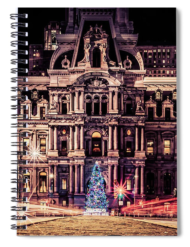 Christmas Spiral Notebook featuring the photograph Philadelphia City Hall at Christmas by Darrell DeRosia