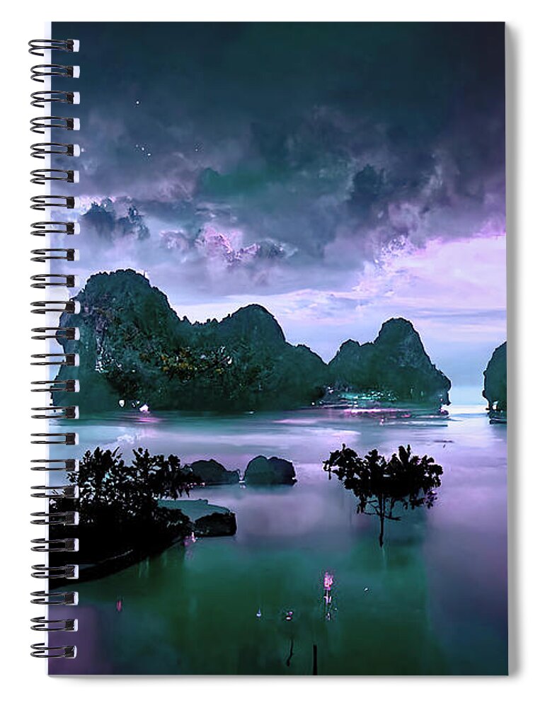 Phuket Spiral Notebook featuring the mixed media Phuket Landscape by John DeGaetano