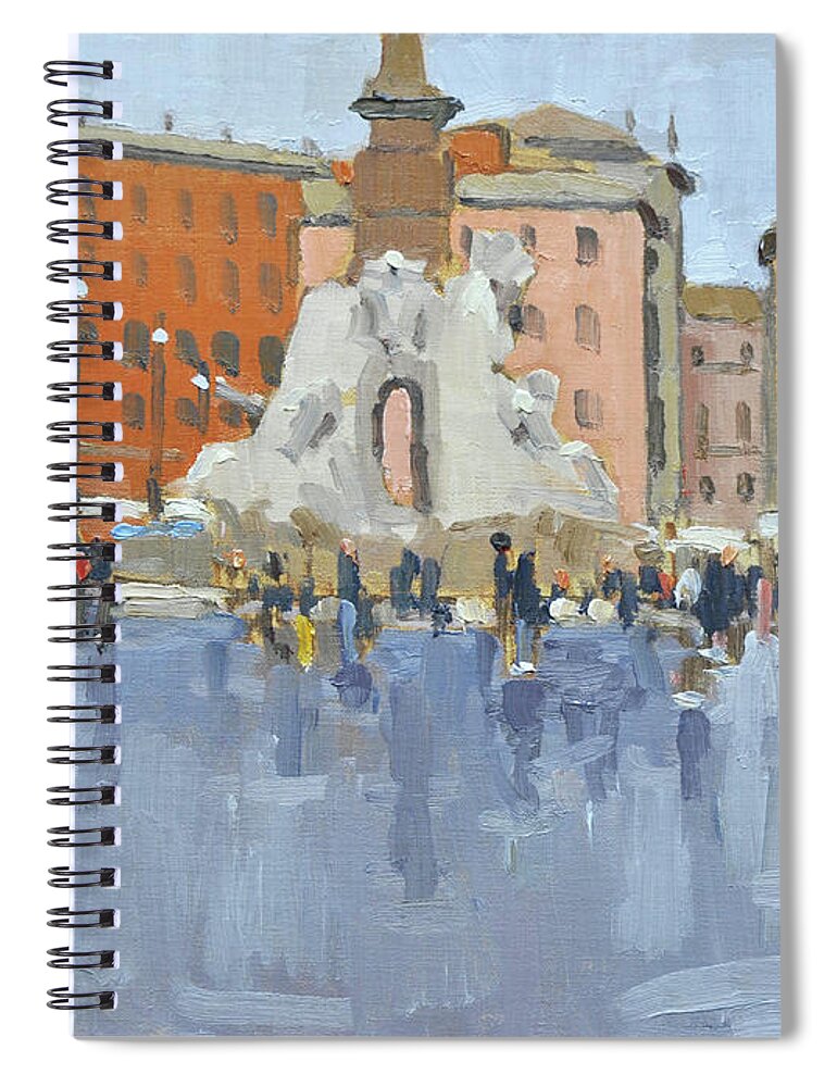 Piazza Spiral Notebook featuring the painting Piazza Navona - Rome, Italy by Paul Strahm