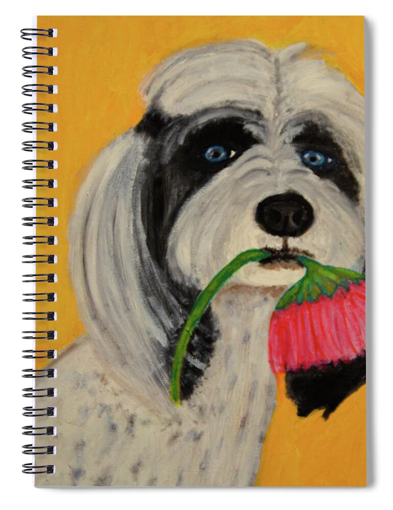 Dogs Spiral Notebook featuring the painting Picking Flowers by Anita Hummel