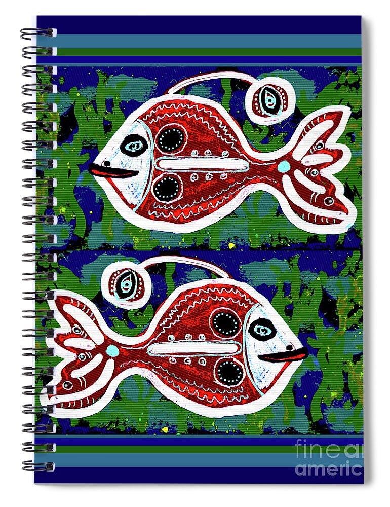 Zodiac Spiral Notebook featuring the digital art PISCIES - double 3 eyes by Mimulux Patricia No