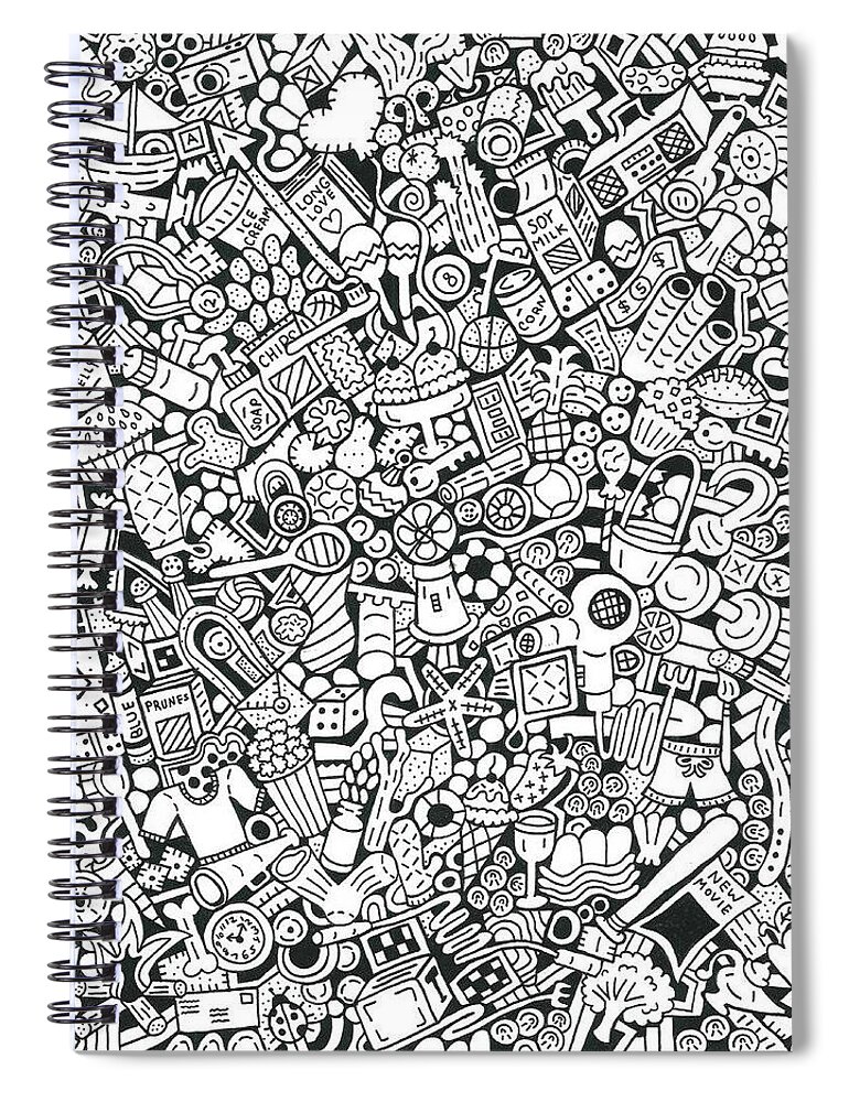 Black And White Spiral Notebook featuring the drawing Pieces of What by Chelsea Geldean