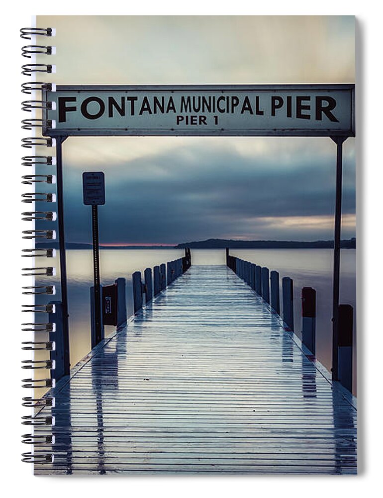 Fontana Sunrise Spiral Notebook featuring the digital art Pier 1 Reflections by Paulette Marzahl