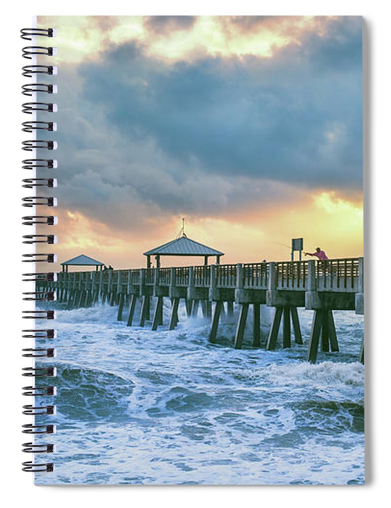 Pier Spiral Notebook featuring the photograph Pierscape - Sunrise Fishing at Juno Pier by Laura Fasulo