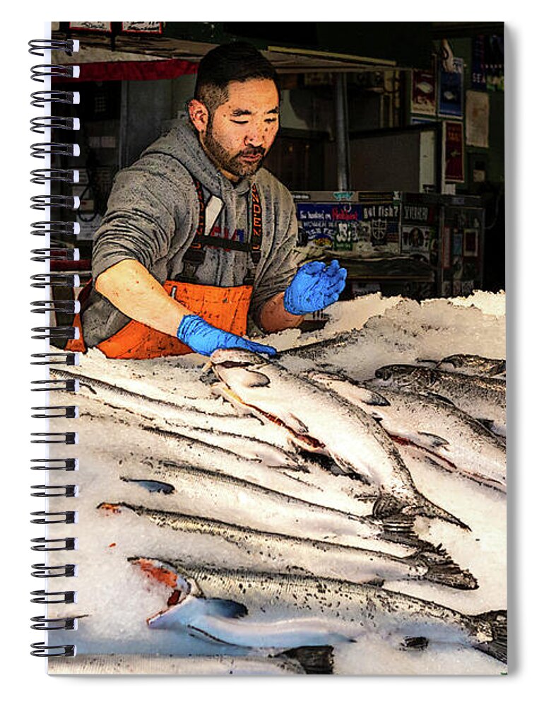 Fish Spiral Notebook featuring the digital art Pike Place Fish Market by SnapHappy Photos