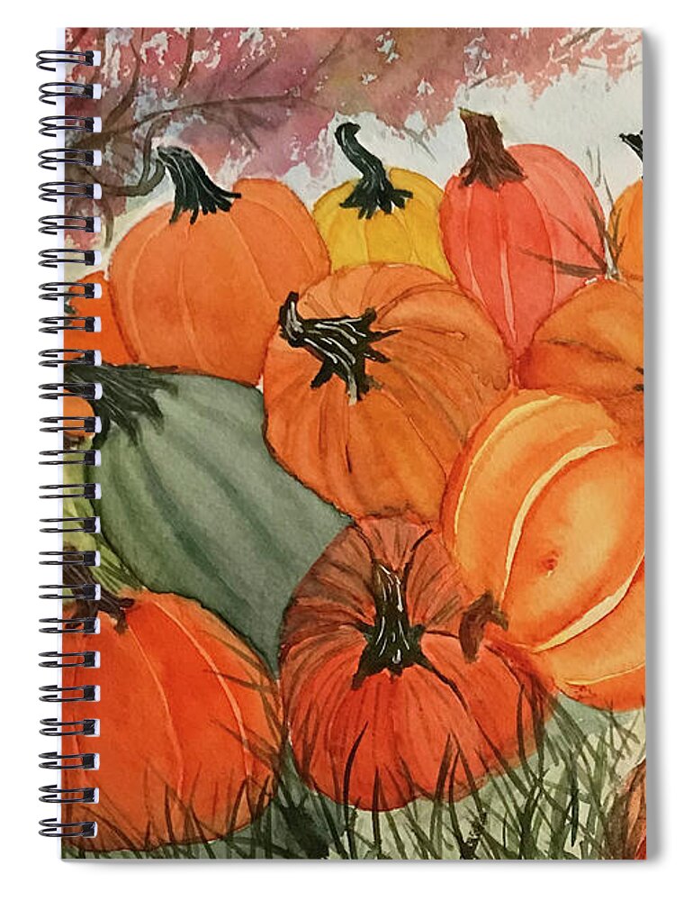 Fall Spiral Notebook featuring the painting Pile of Pumpkins by Lisa Neuman