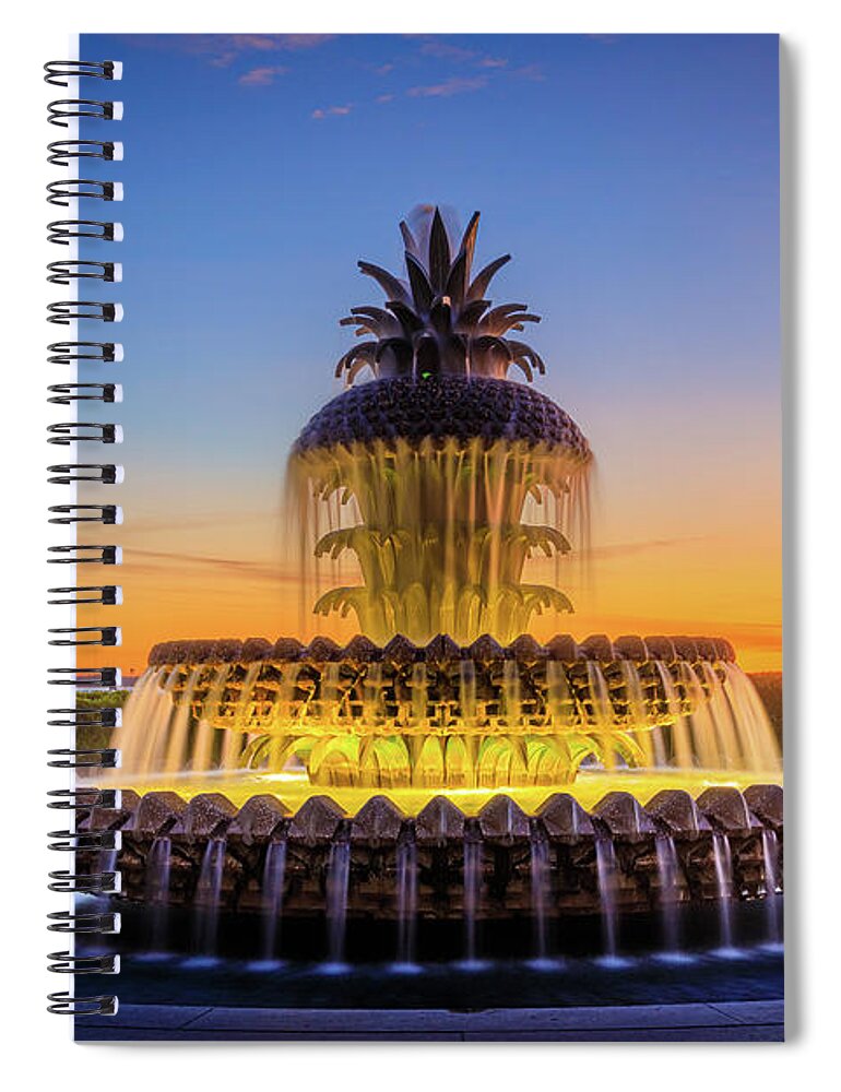 America Spiral Notebook featuring the photograph Pineapple Fountain Glow by Inge Johnsson