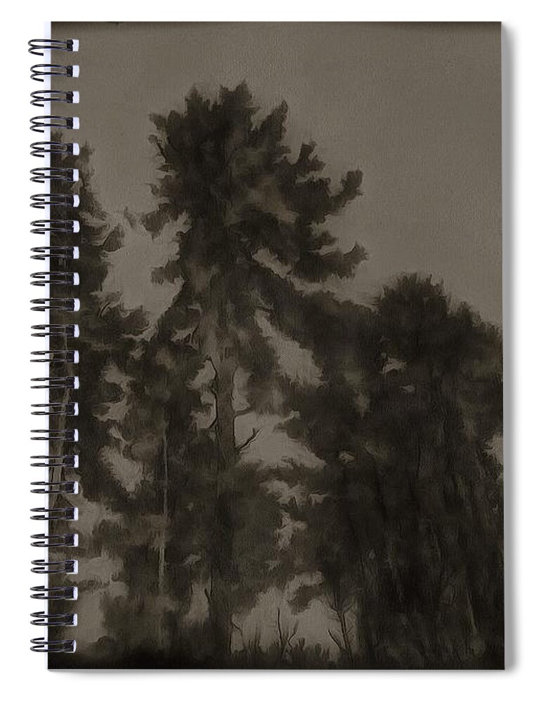 Pines Spiral Notebook featuring the mixed media Pines by Christopher Reed