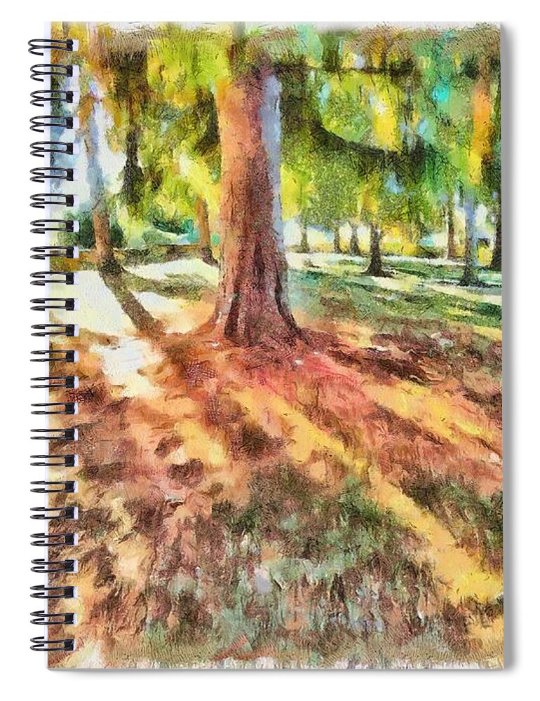Pine Spiral Notebook featuring the mixed media Pines in Autumn by Christopher Reed