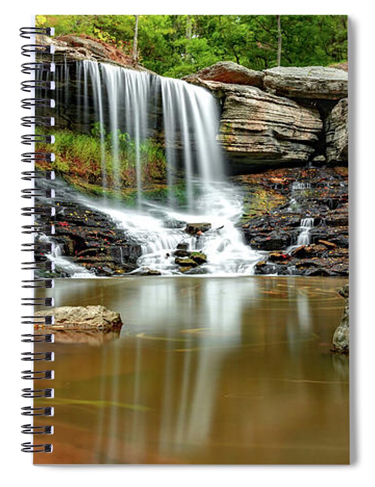 Bella Vista Spiral Notebook featuring the photograph Pinion Creek Falls Autumn Panorama - Bella Vista Arkansas by Gregory Ballos