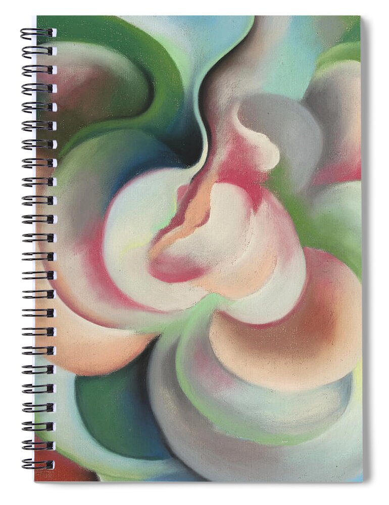 Georgia O'keeffe Spiral Notebook featuring the painting Pink and green - Colorful modernist abstract painting by Georgia O'Keeffe