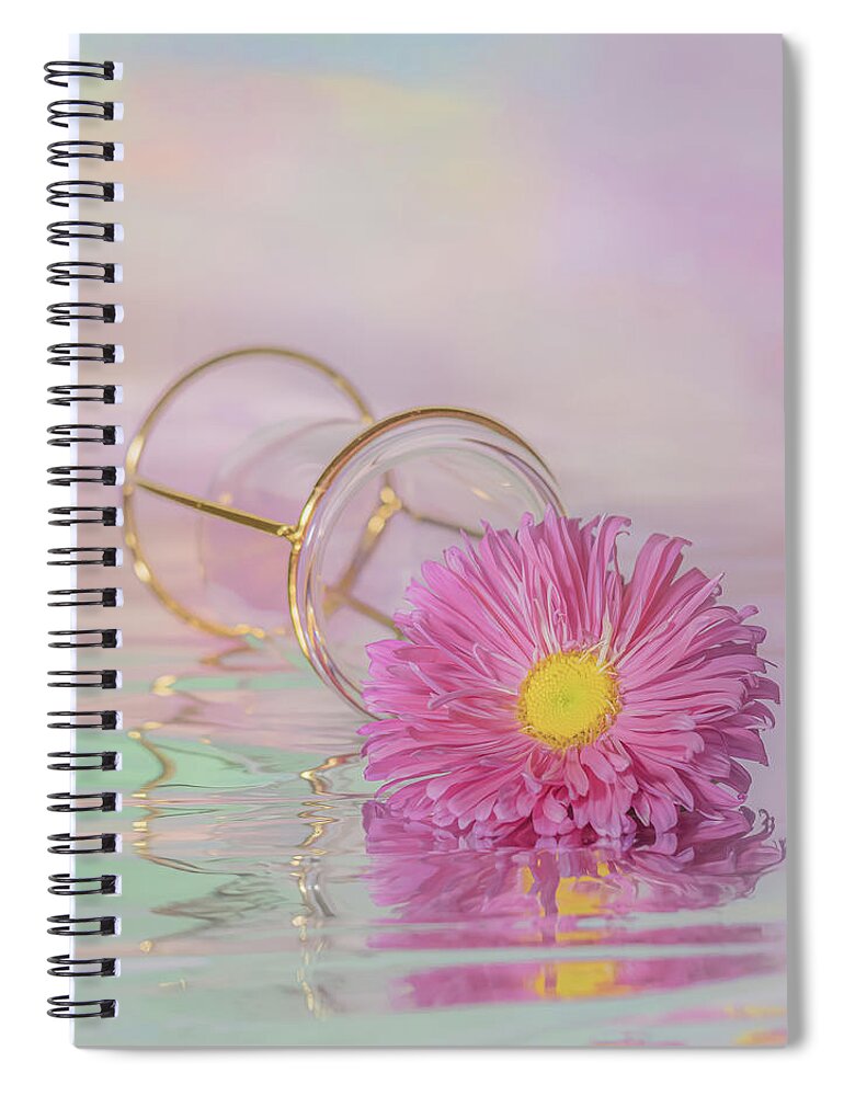 Pink Aster Spiral Notebook featuring the photograph Pink Aster in Reflection by Sylvia Goldkranz