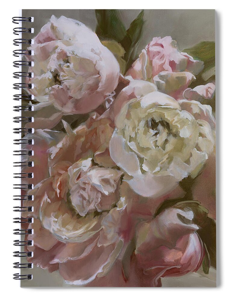 Pink Peonies Spiral Notebook featuring the painting Pink Bouquet by Roxanne Dyer