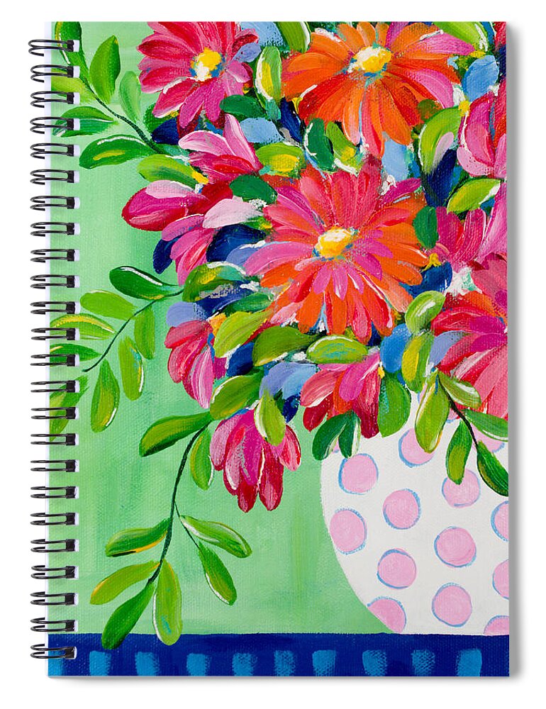 Flowers Spiral Notebook featuring the painting Pink Dotted Vase by Beth Ann Scott