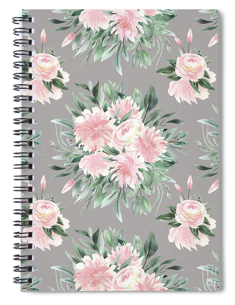 Watercolor Spiral Notebook featuring the digital art Pink Flower Bouquets by Sylvia Cook