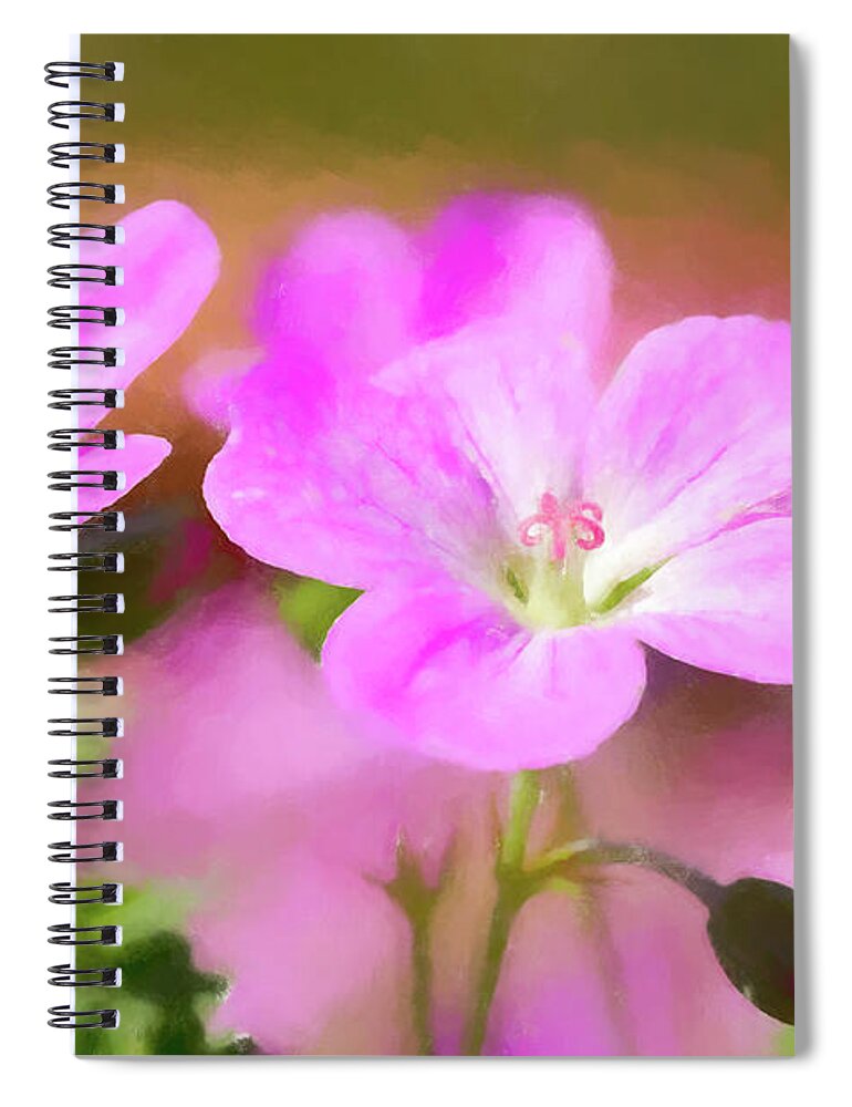 Pink Geranium Spiral Notebook featuring the digital art Pink Geranium Flowers by Tanya C Smith