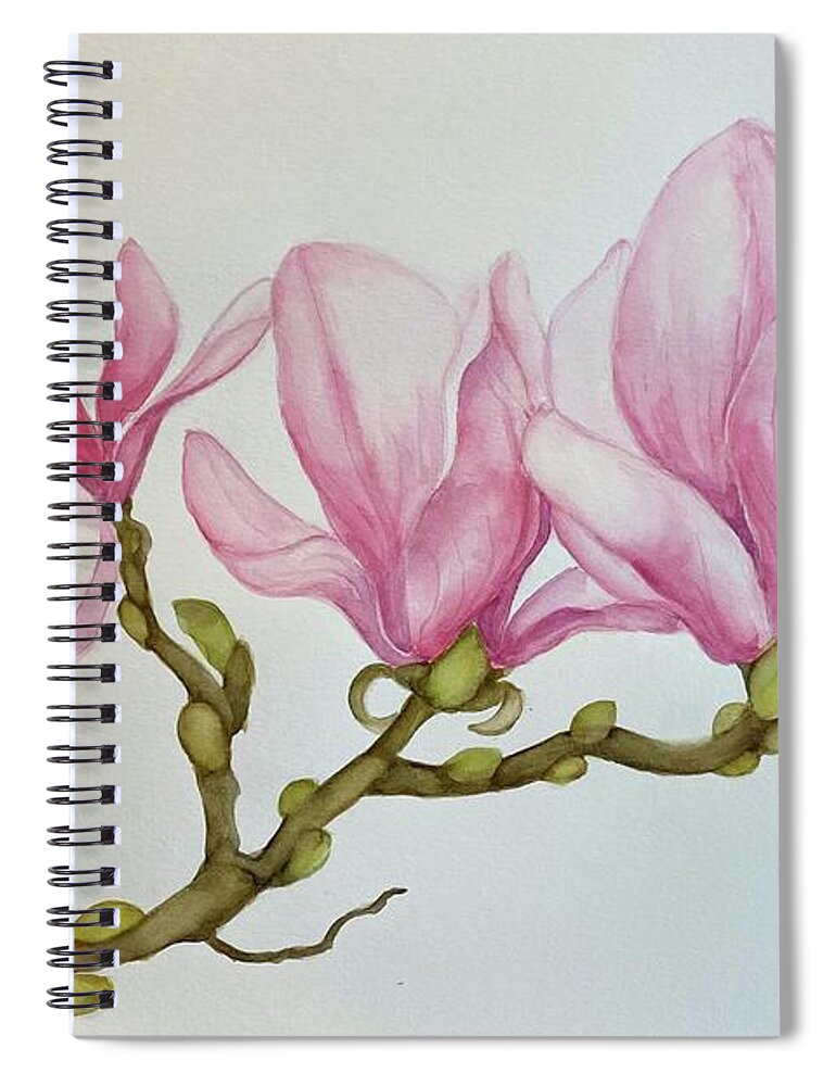 Magnolia Spiral Notebook featuring the painting Pink magnolia blooms #1 by Inese Poga