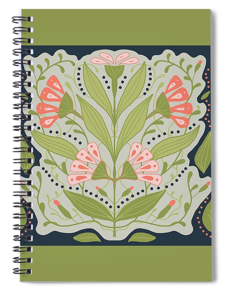 Pink Nouveau Spiral Notebook featuring the drawing Pink Nouveau by Nancy Merkle
