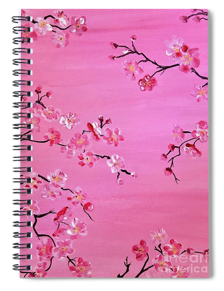 Blossoms Flowers Spring Pink Branches Painting Nature Color Cherry Spiral Notebook featuring the painting Pink on Pink by Debora Sanders