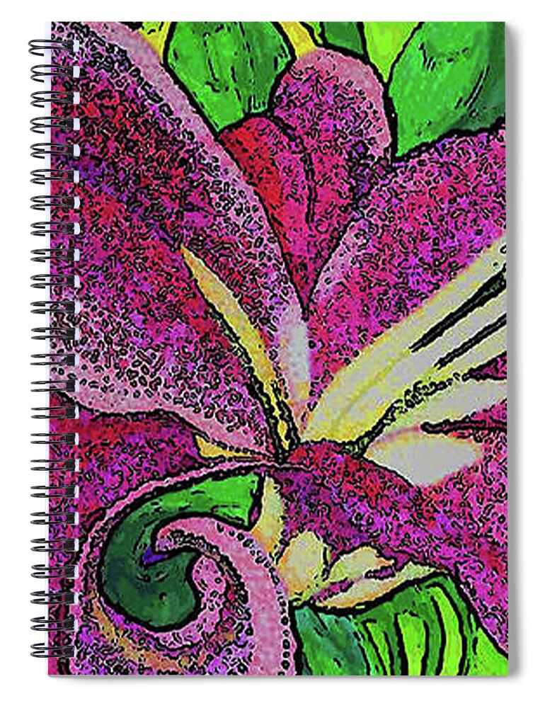 Flower Spiral Notebook featuring the mixed media Pink Orchid Revisited by Joanna Smith