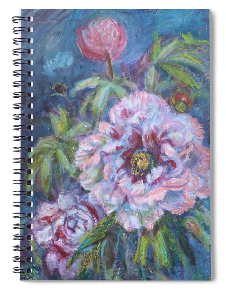 Garden Flowers Spiral Notebook featuring the painting Pink Peonies by Veronica Cassell vaz