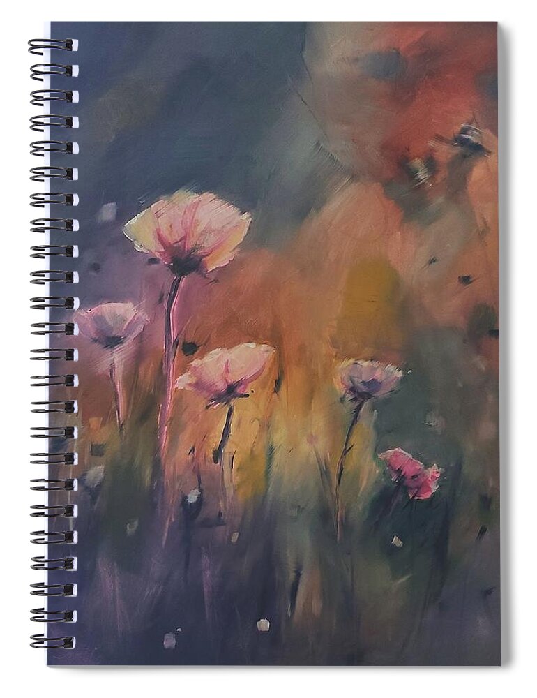 Landscape Spiral Notebook featuring the painting Pink Poppies by Sheila Romard