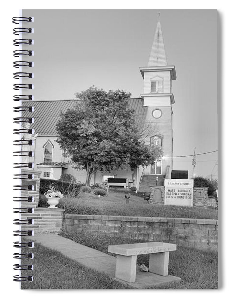 St Mary Spiral Notebook featuring the photograph Pink Skies Over St. Mary's Church Export PA Black And White by Adam Jewell