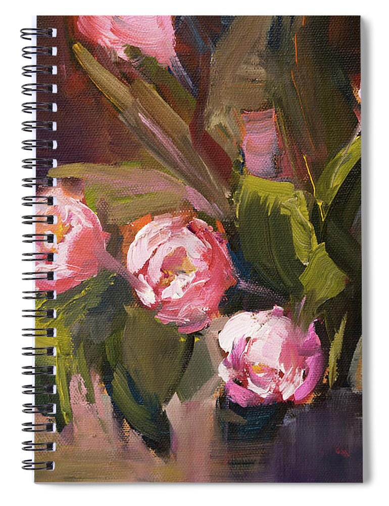 Tulips Spiral Notebook featuring the painting Pink Tulips by Radha Rao