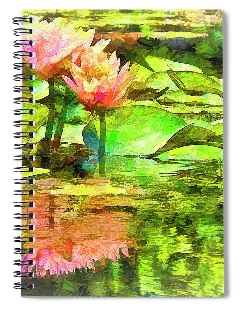 Lily Spiral Notebook featuring the photograph Pink Water Lilies Faux Paint by Bill Barber