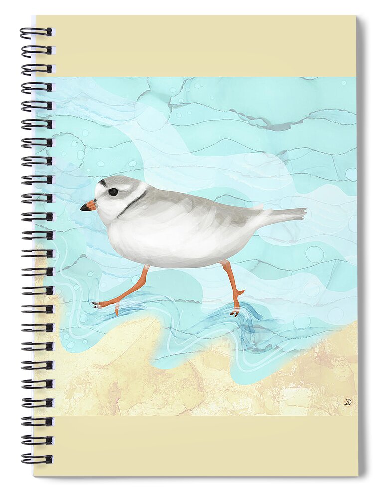 Bird Spiral Notebook featuring the digital art Piping Plover Running on the Beach by Andreea Dumez