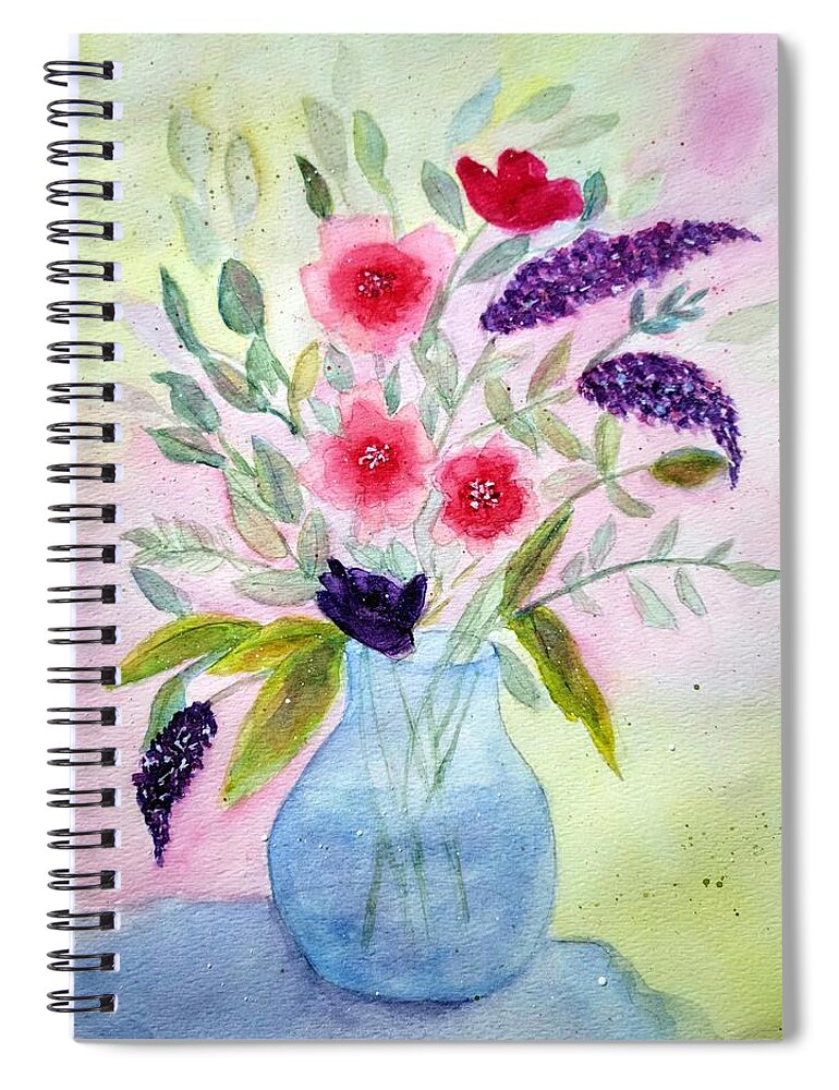 Pitcher Spiral Notebook featuring the painting Pitcher Of Spring Flowers by Shady Lane Studios-Karen Howard