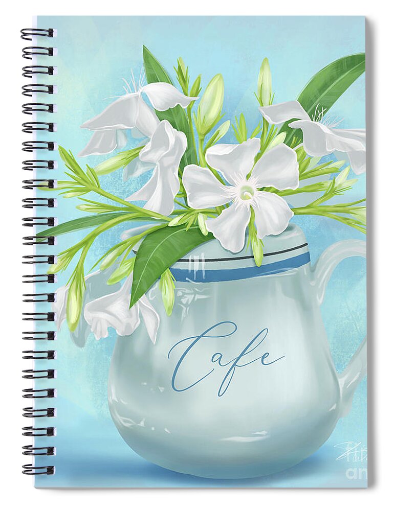 Oleander Spiral Notebook featuring the mixed media Pitcher of White Oleander by Shari Warren