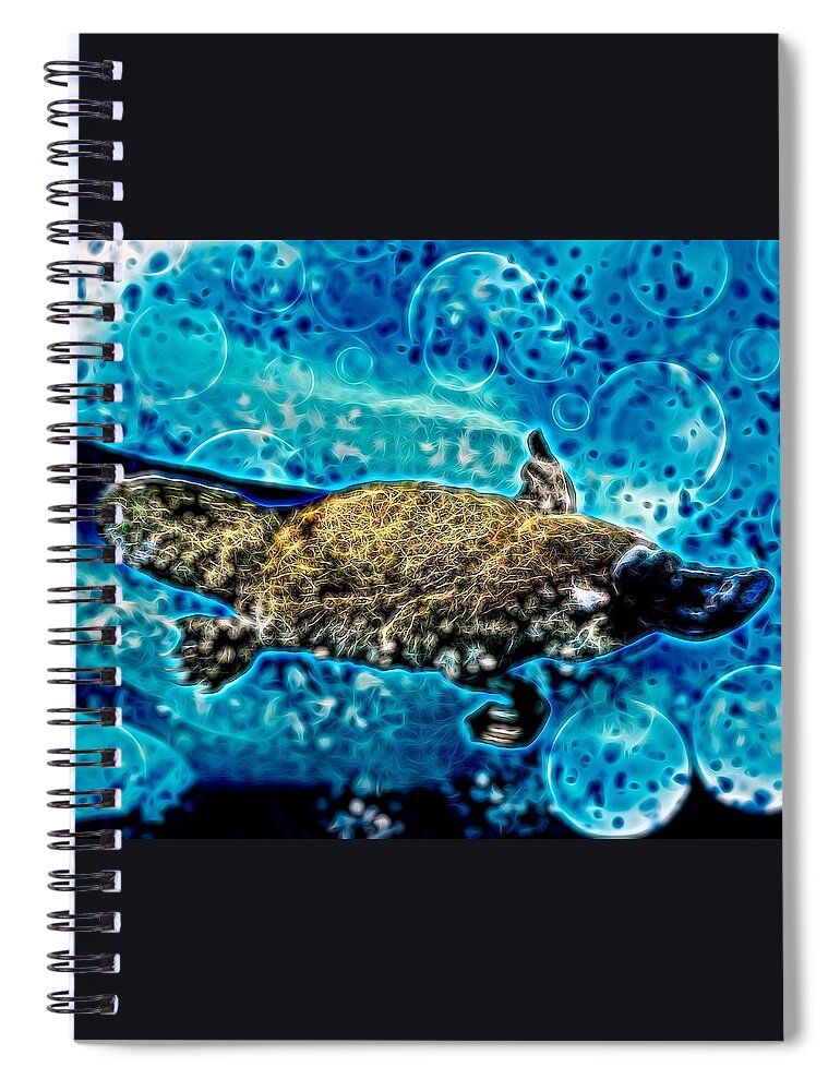 Portrait Spiral Notebook featuring the drawing Platypus Bubbles by Joan Stratton