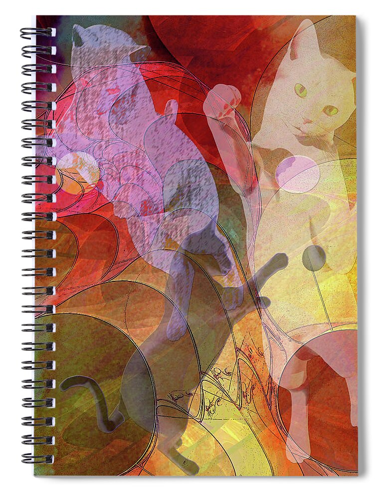 Cat Spiral Notebook featuring the digital art Play Ball - Square Version by Studio B Prints