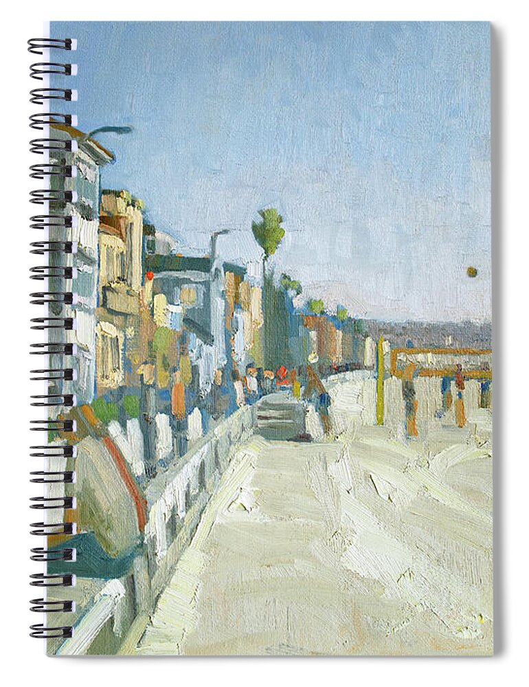 Beach Volleyball Spiral Notebook featuring the painting Playing Beach Volleyball - Pacific Beach, San Diego, California by Paul Strahm