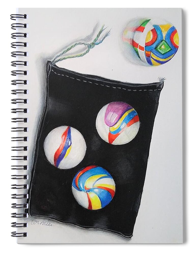 Marble Spiral Notebook featuring the drawing Playing For Keeps by Jean Cormier