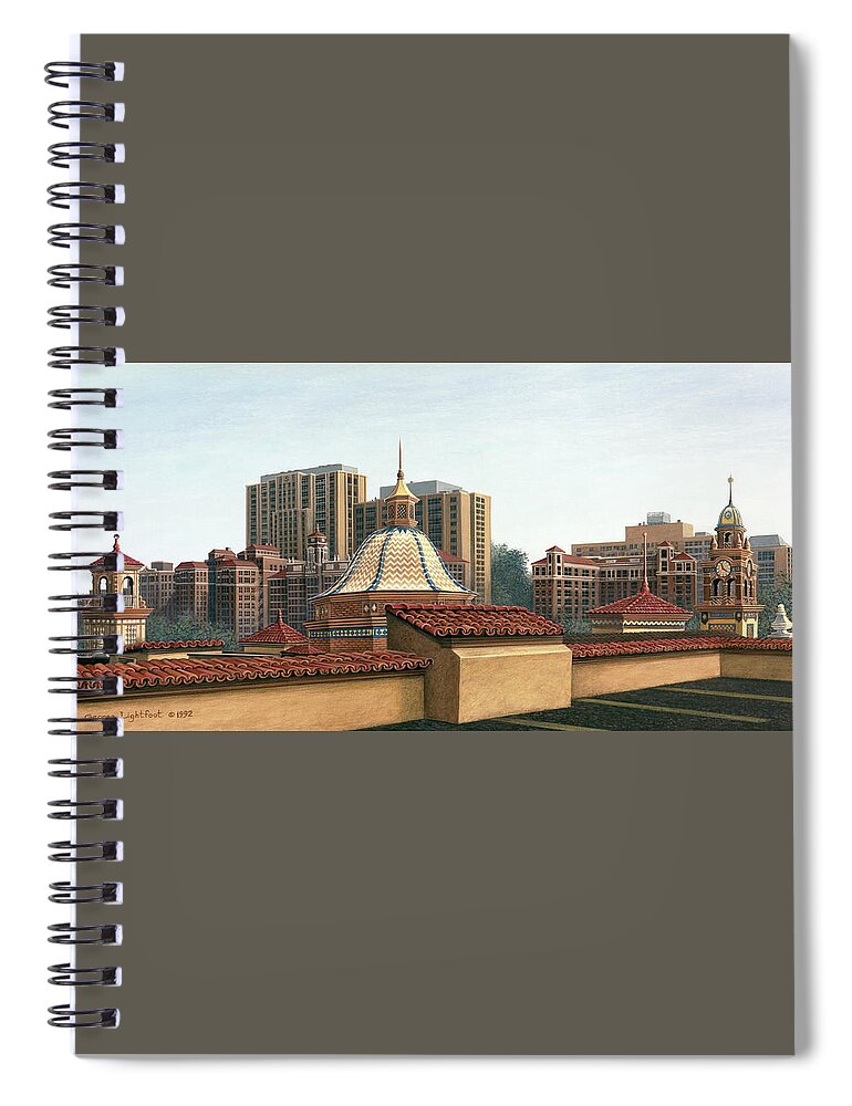 Architectural Landscape Spiral Notebook featuring the painting Plaza Roofs by George Lightfoot
