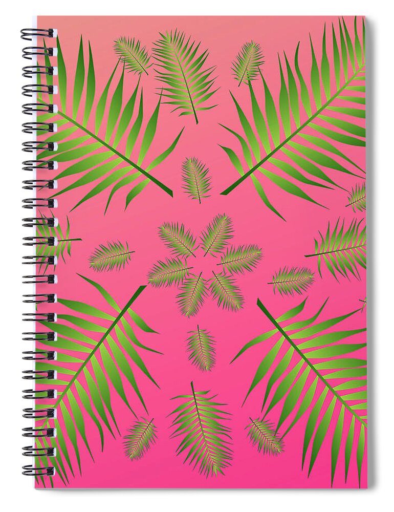 Palm Spiral Notebook featuring the digital art Plethora of Palm Leaves 11 on a Magenta Gradient Background by Ali Baucom