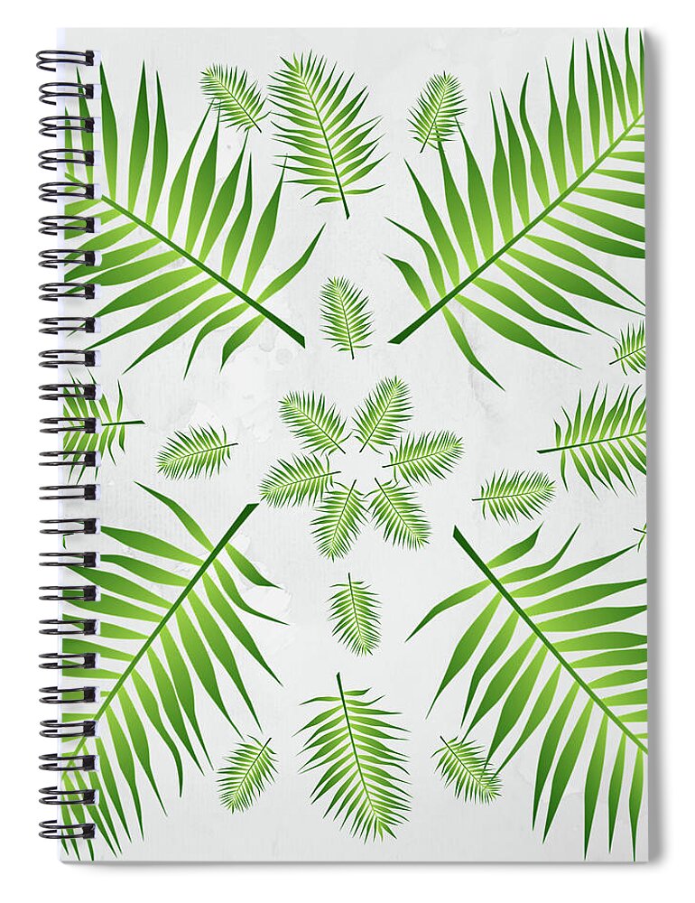 Palm Spiral Notebook featuring the digital art Plethora of Palm Leaves 21 on a White Textured Background by Ali Baucom