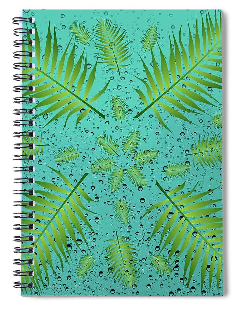 Palm Spiral Notebook featuring the digital art Plethora of Palm Leaves 26 on Droplets by Ali Baucom