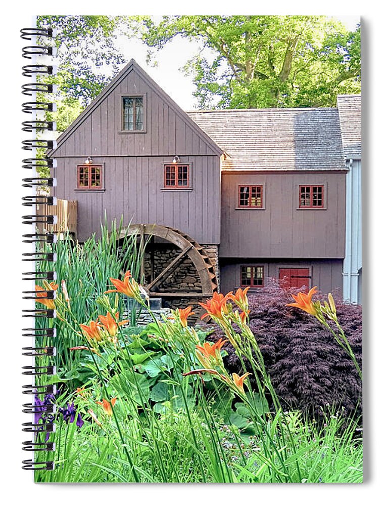 Plimoth Grist Mill Spiral Notebook featuring the photograph Plimoth Grist Mill in summer by Janice Drew